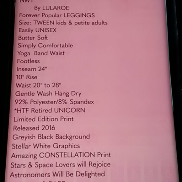 NWT Lularoe leggings space constellation's unicorn - Picture 6 of 6